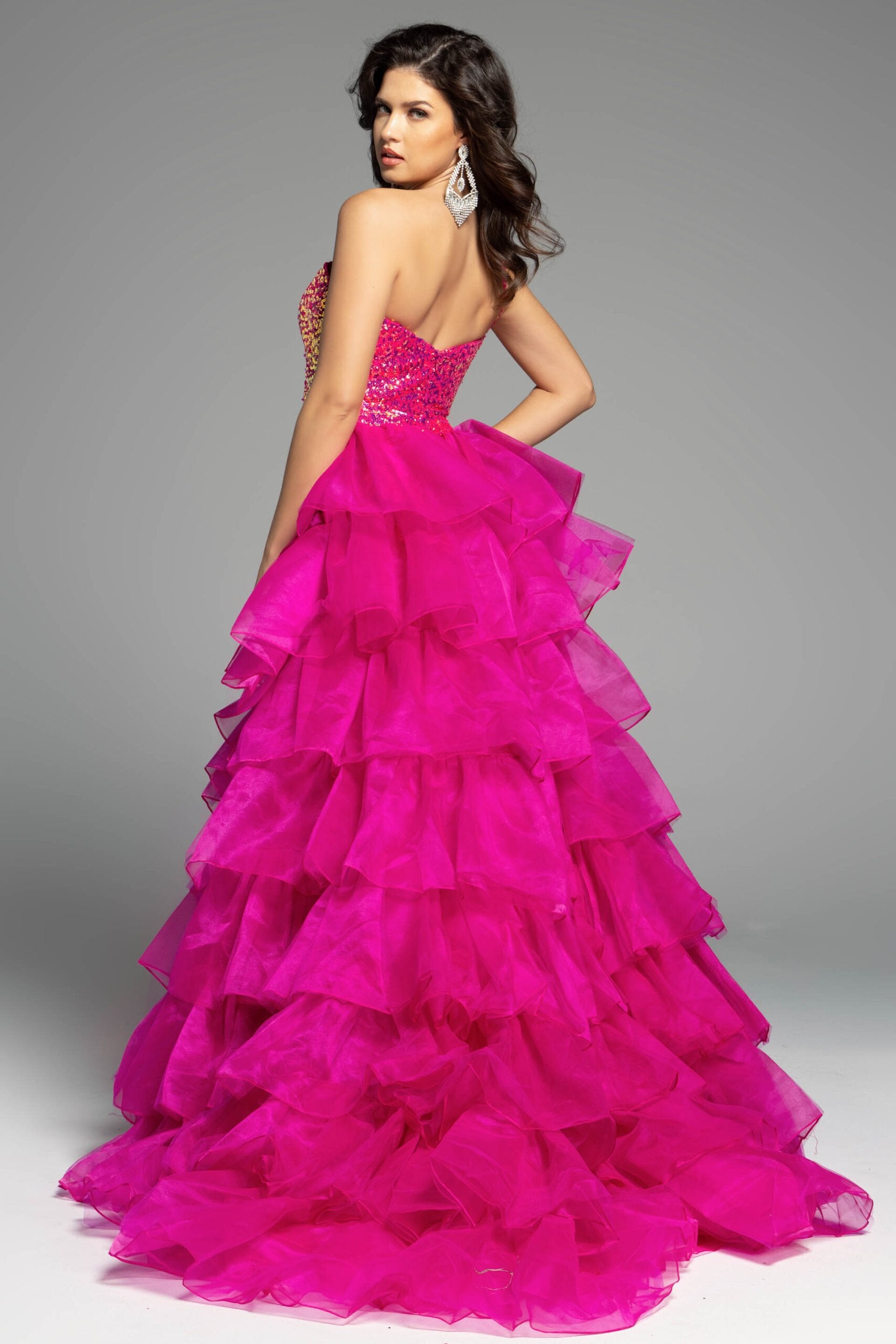 Jovani -37689 Sequin One Shoulder Layered Prom Dress