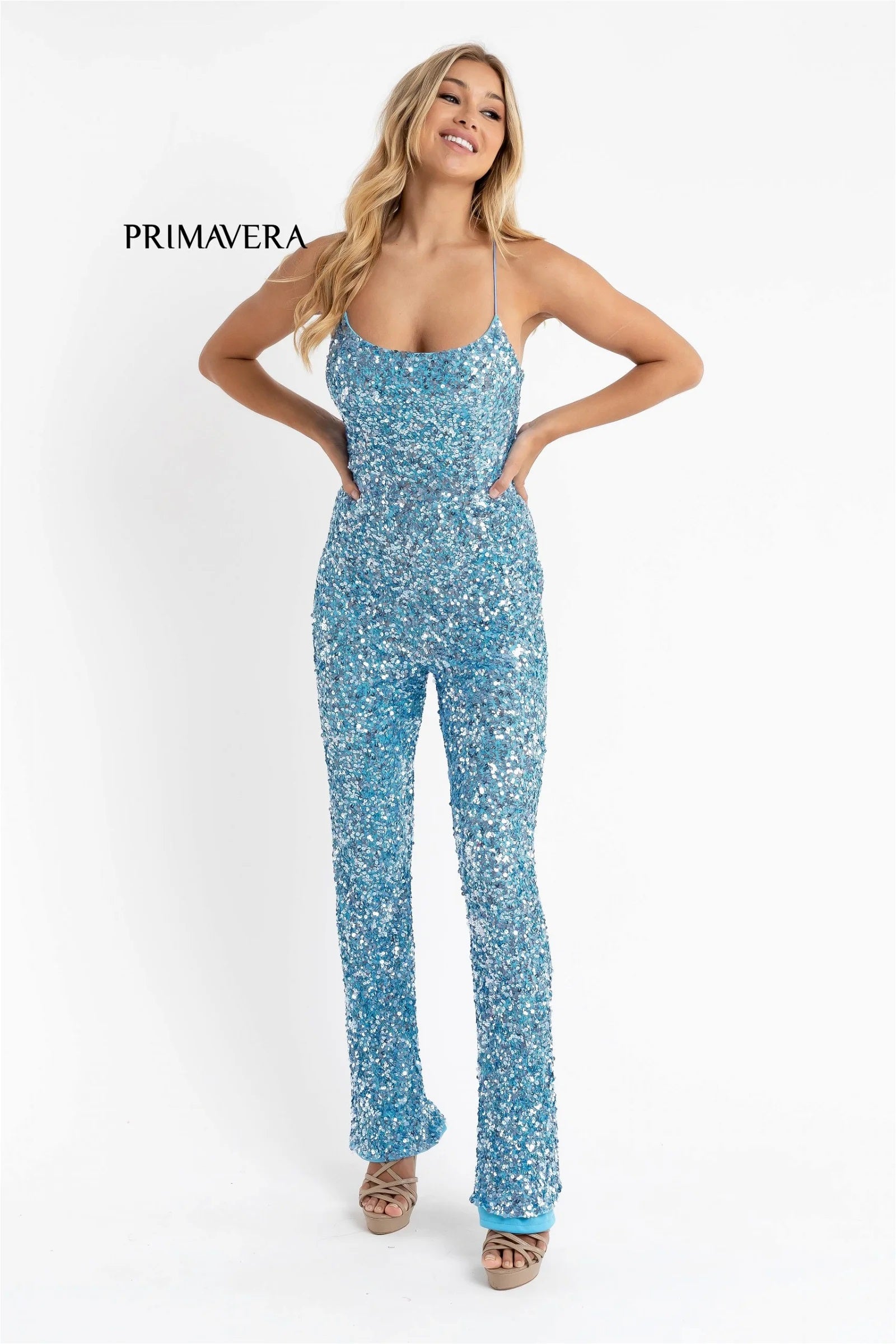 Sequin Scoop Neckline Jumpsuit By Primavera Couture -3774