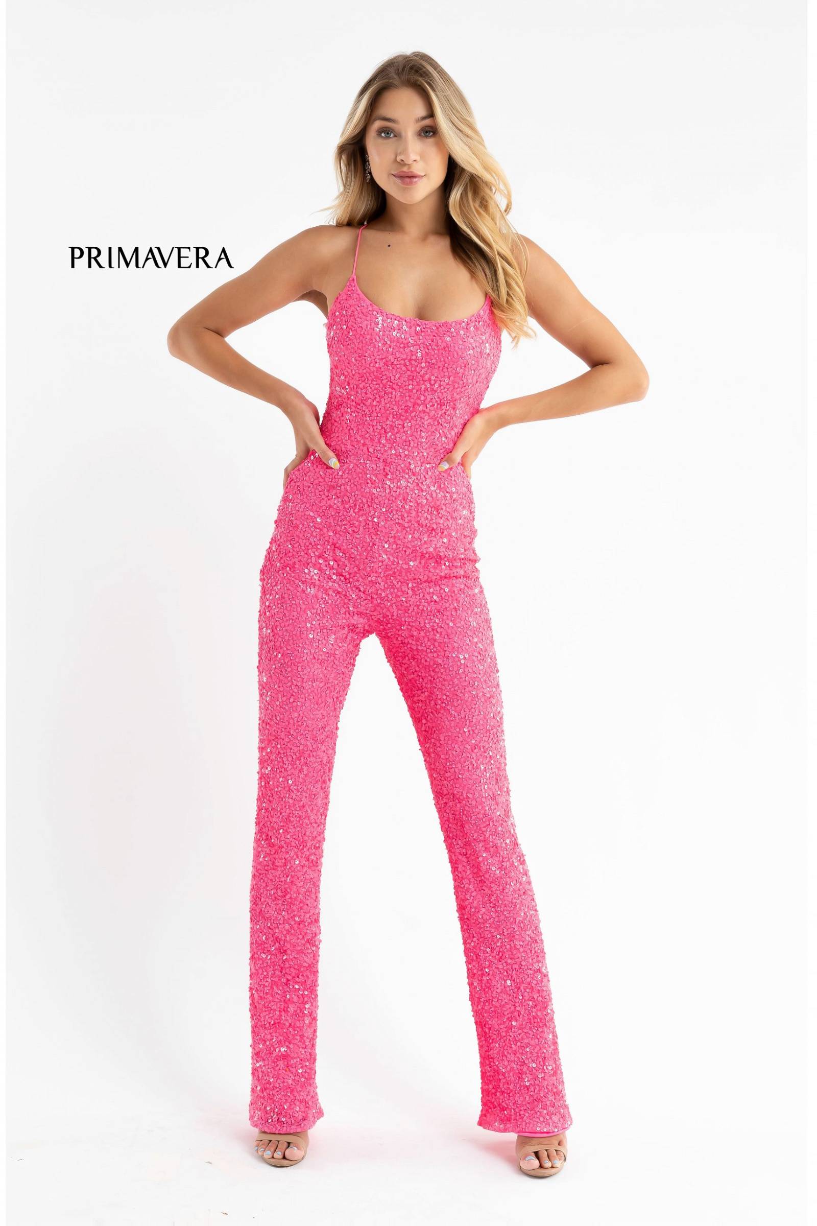 Sequin Scoop Neckline Jumpsuit By Primavera Couture -3774