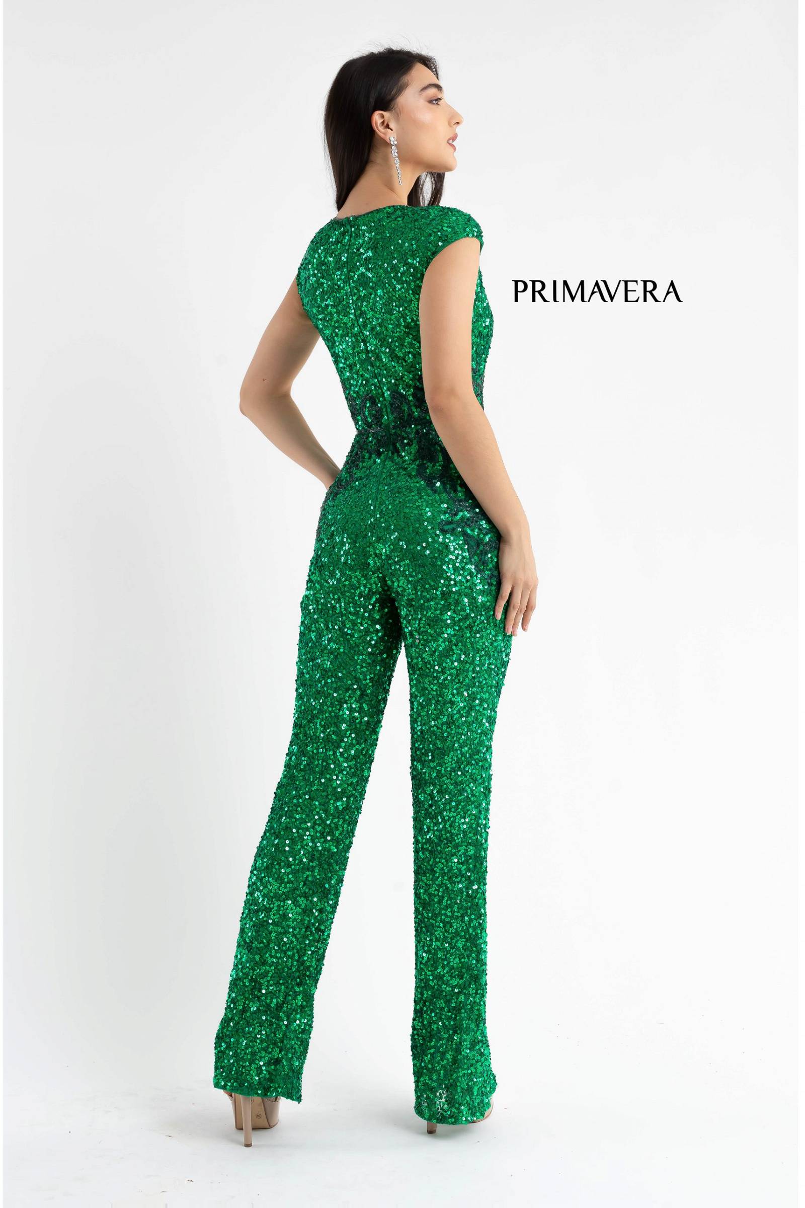 Cap Sleeve Sequin Jumpsuit By Primavera Couture -3775