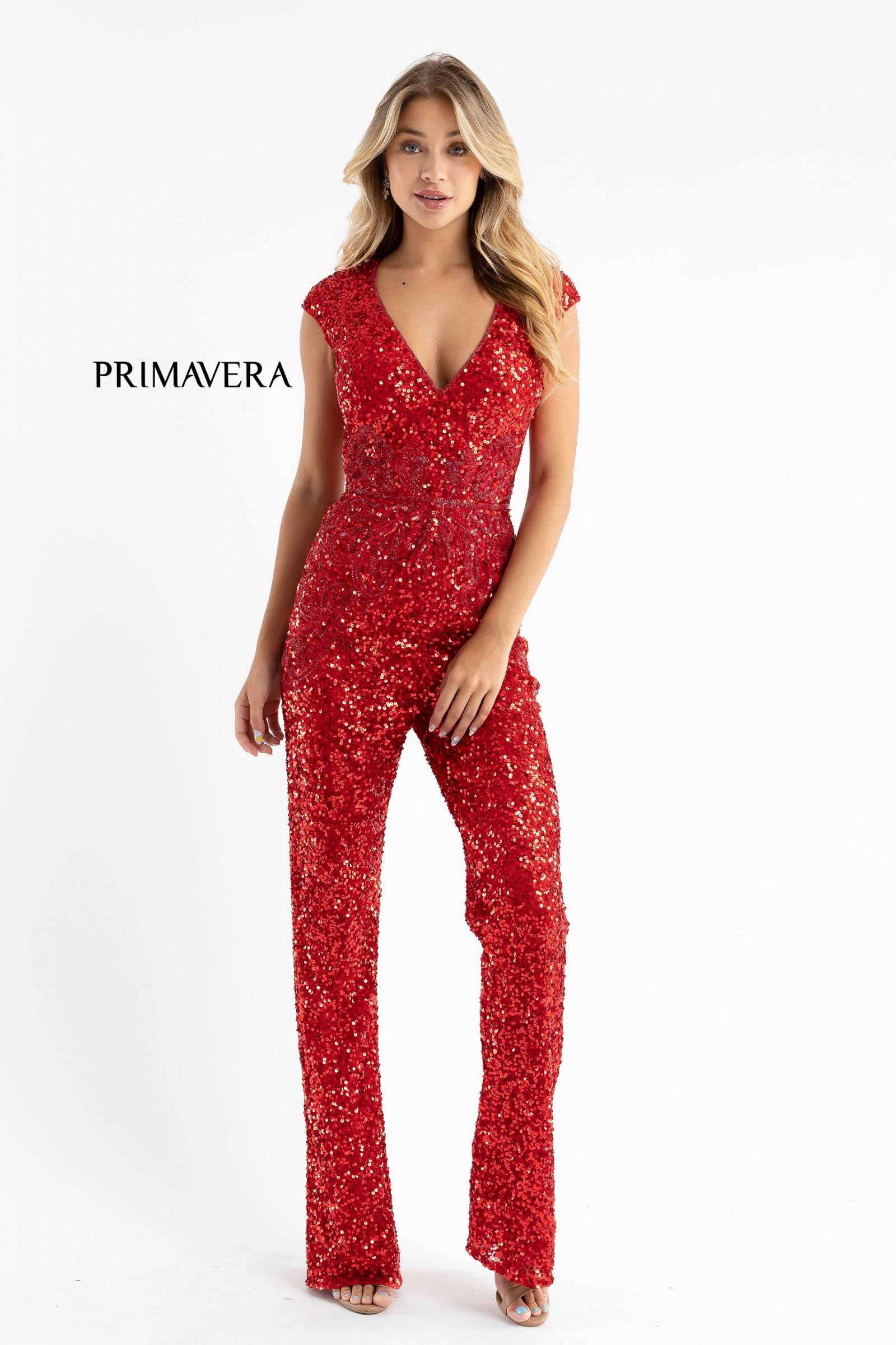 Cap Sleeve Sequin Jumpsuit By Primavera Couture -3775