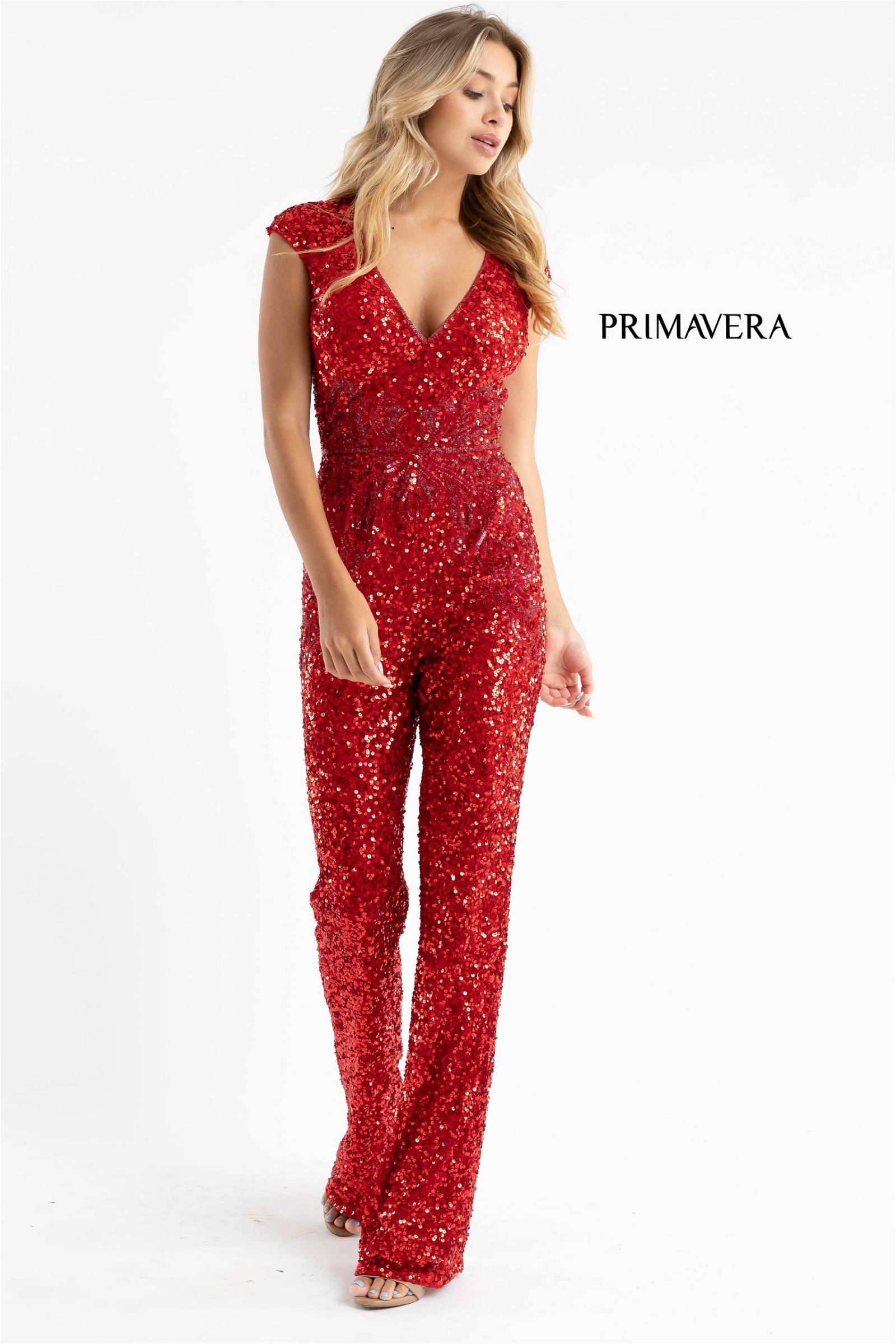 Cap Sleeve Sequin Jumpsuit By Primavera Couture -3775