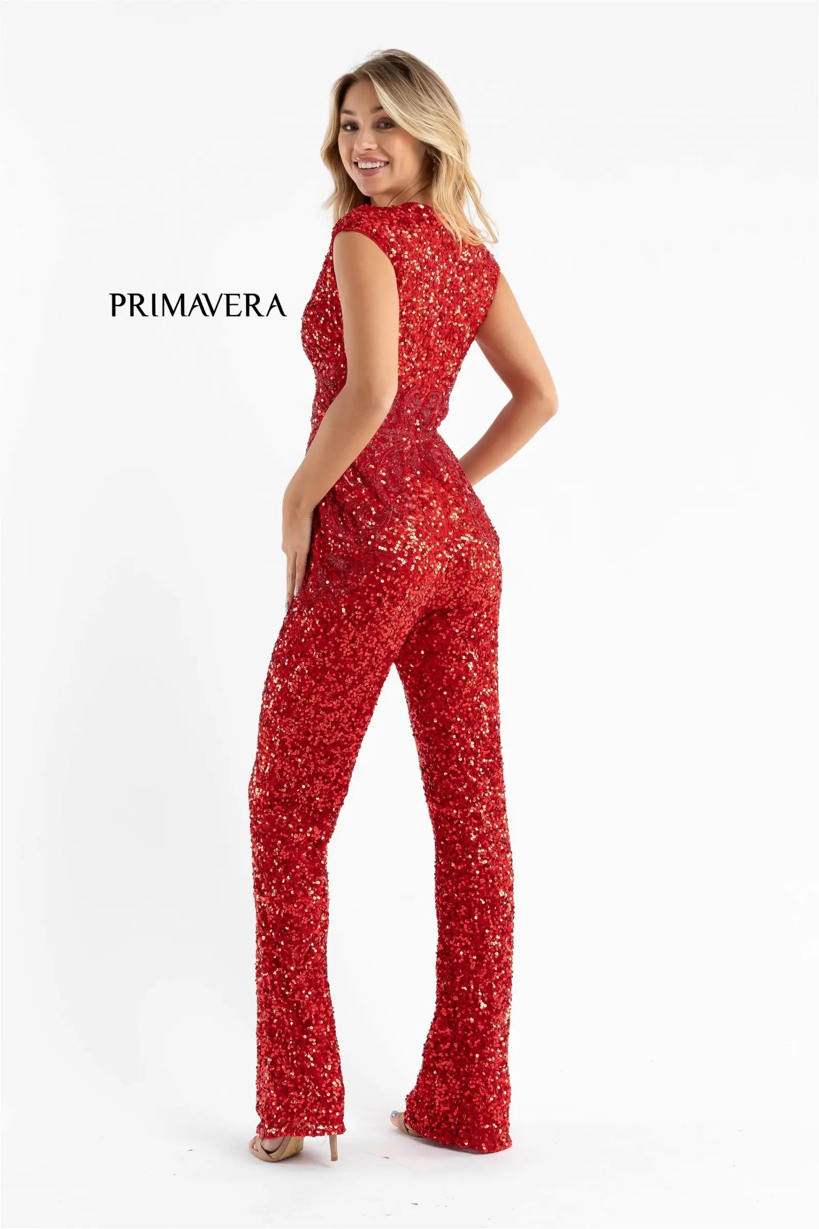 Cap Sleeve Sequin Jumpsuit By Primavera Couture -3775