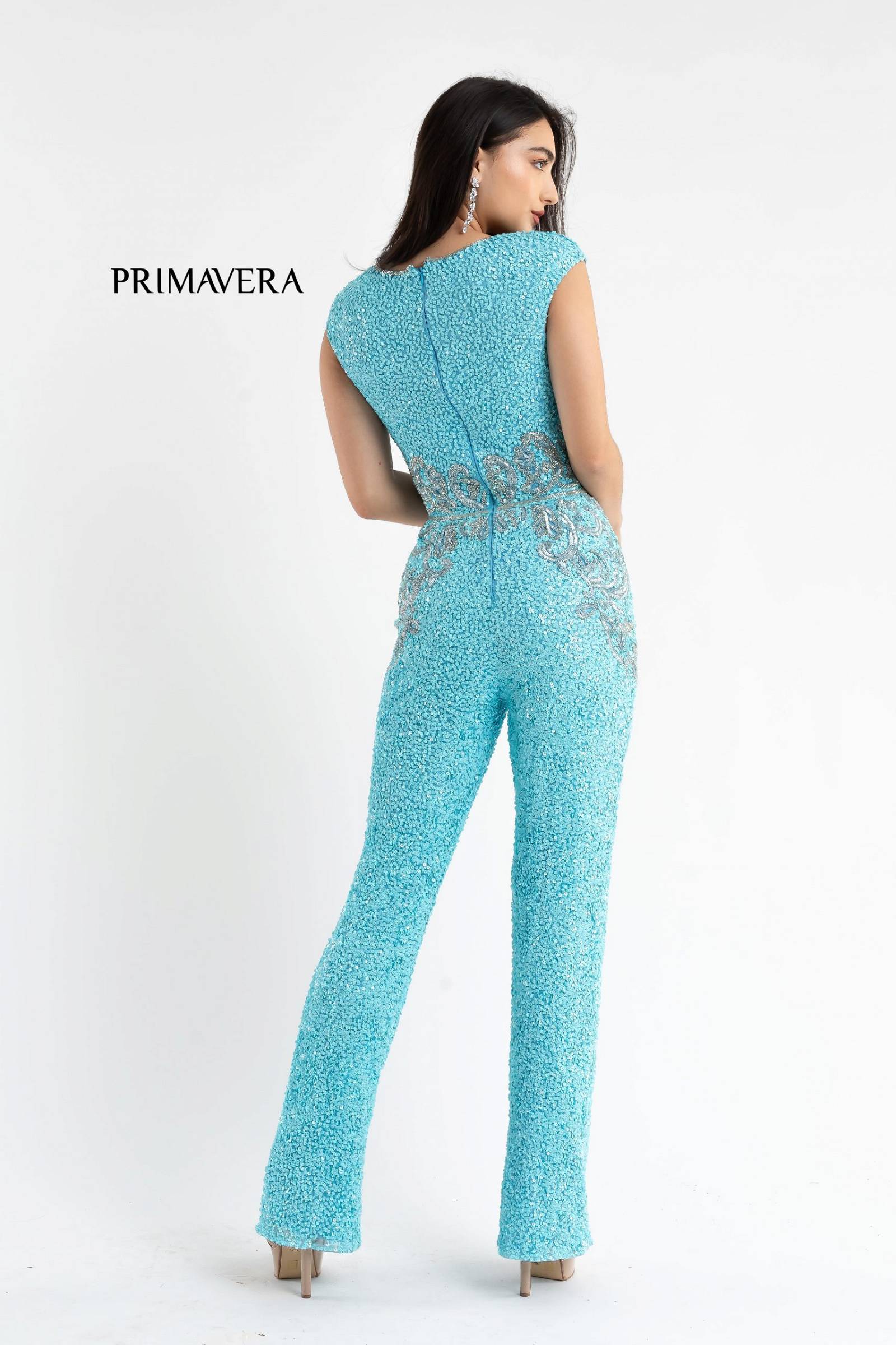 Cap Sleeve Sequin Jumpsuit By Primavera Couture -3775