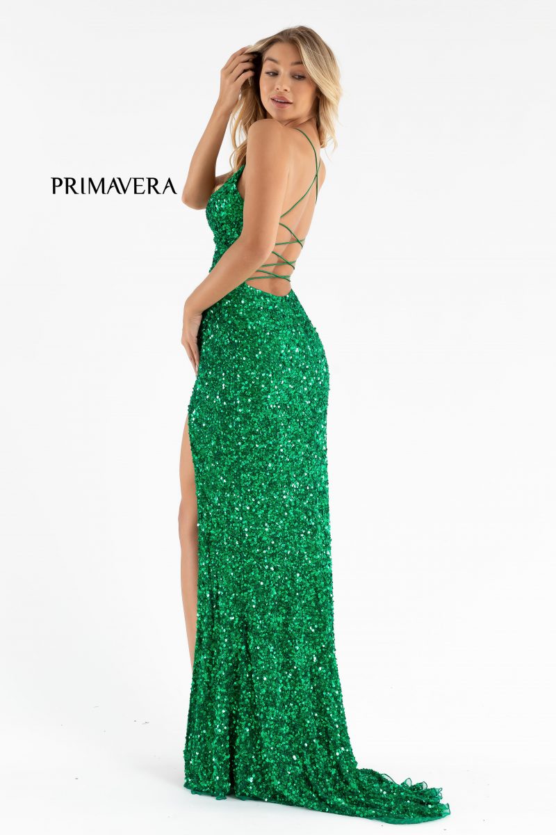 V-Neck Sequin Lace Up Dress 01 By Primavera Couture -3791