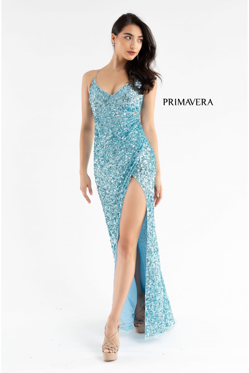 V-Neck Sequin Lace Up Dress 01 By Primavera Couture -3791