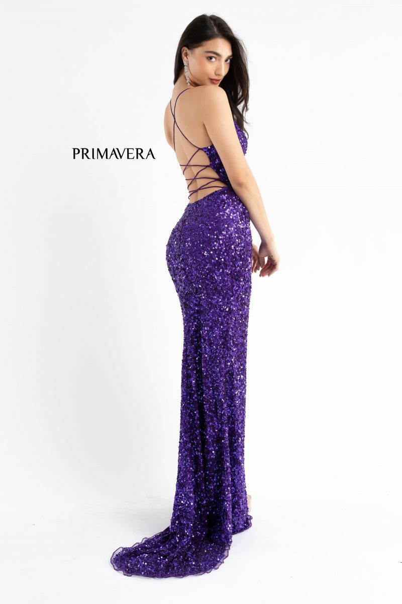 V-Neck Sequin Lace Up Dress 01 By Primavera Couture -3791