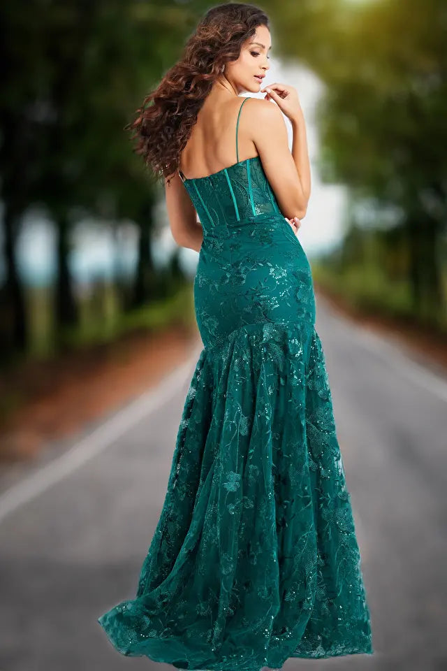 Jovani -38004 V-Neck Beaded Mermaid Prom Dress