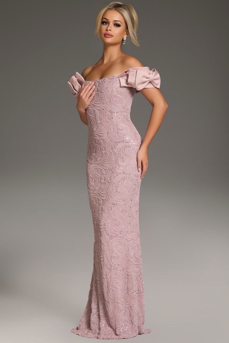 Jovani -38112B Embellished Off-the-Shoulder Gown