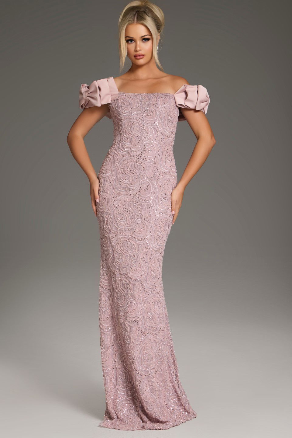 Jovani -38112 Embellished Off-the-Shoulder Gown