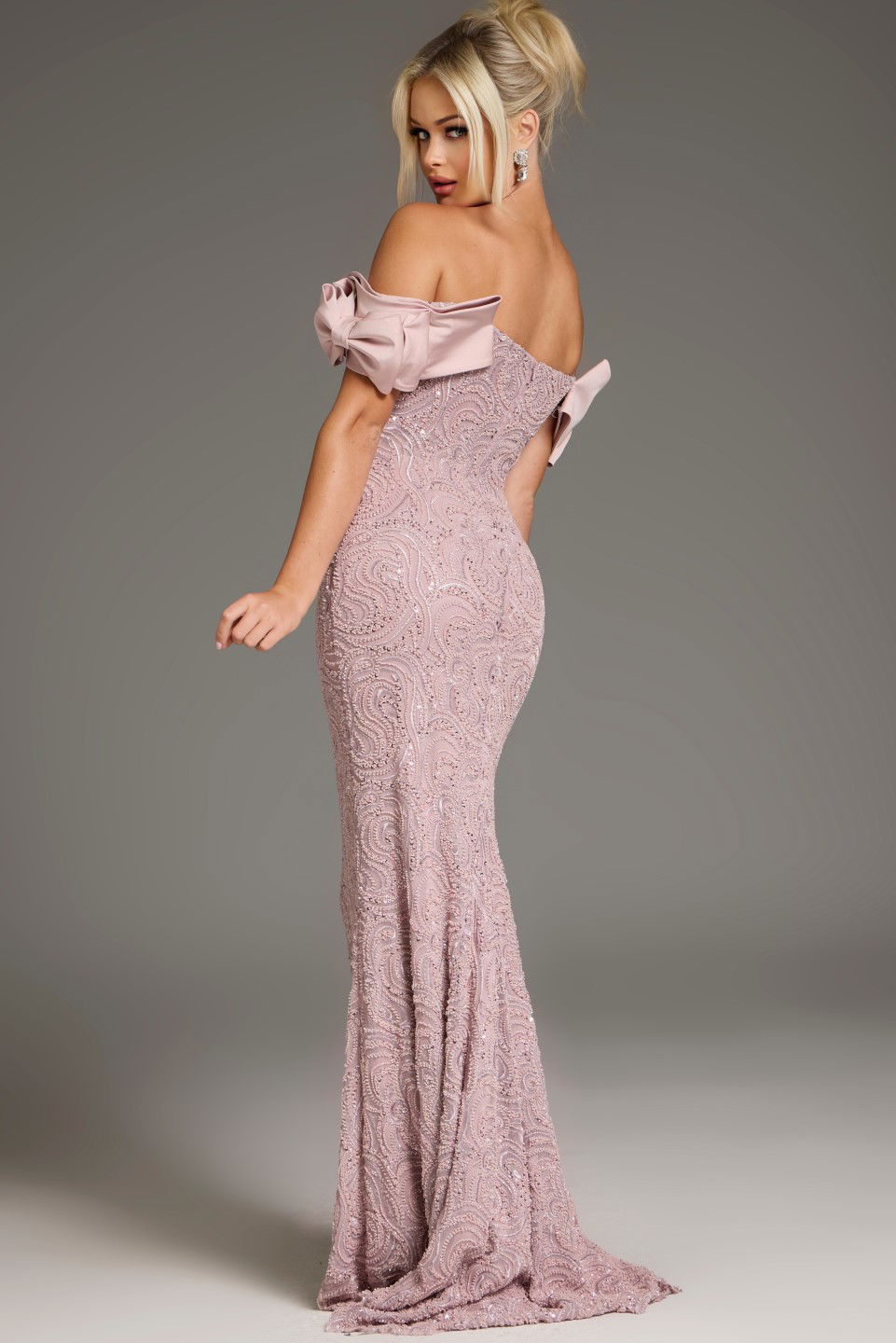 Jovani -38112 Embellished Off-the-Shoulder Gown