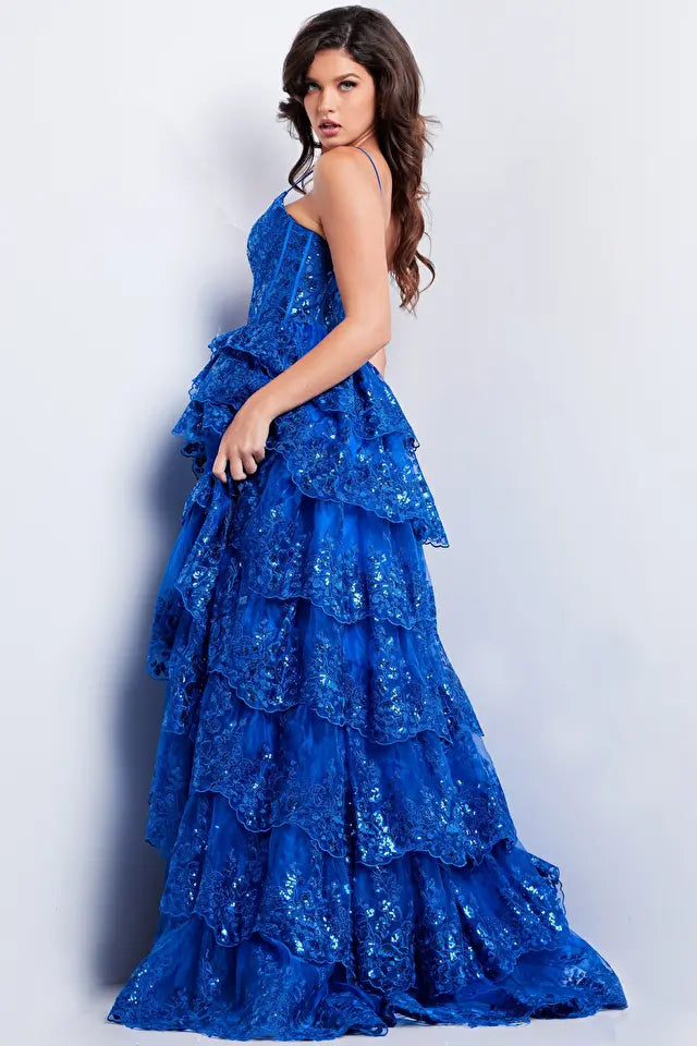 Jovani -38144 Lace Applique Layered Prom Dress