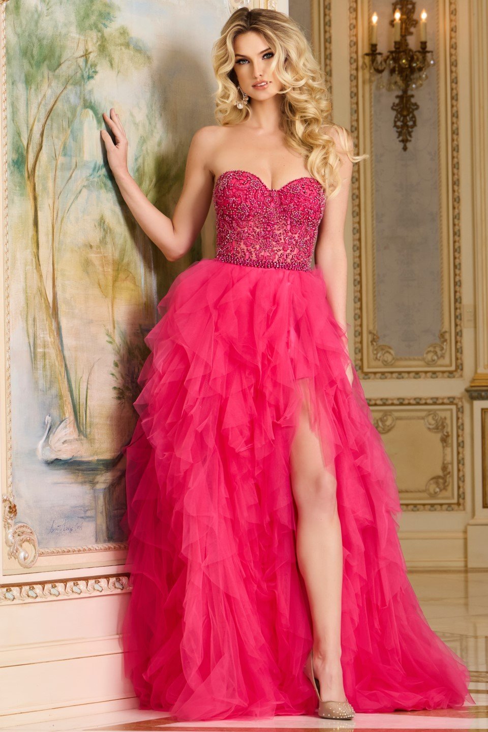 Jovani -40816 Sweetheart High-Low Prom Gown with Beaded Bodice