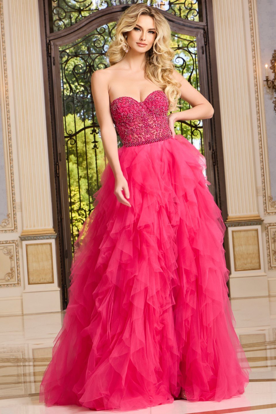 Jovani -40816 Sweetheart High-Low Prom Gown with Beaded Bodice