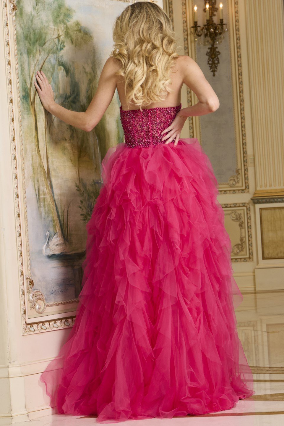 Jovani -40816 Sweetheart High-Low Prom Gown with Beaded Bodice