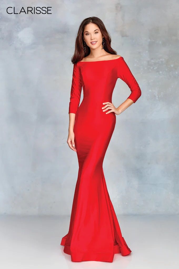 Clarisse -3841 Fitted Satin Sheath Evening Dress