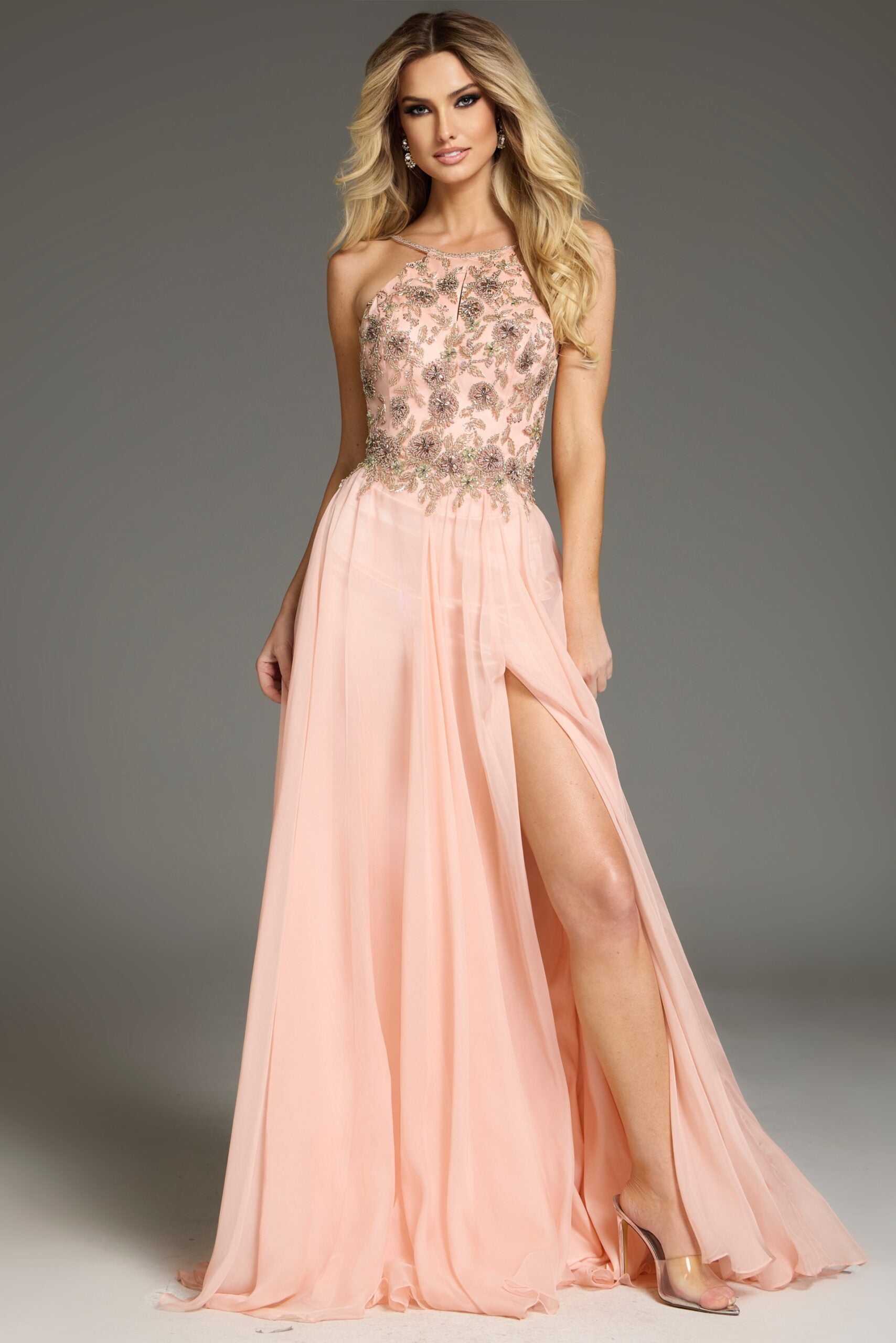 Jovani -38509 Floral Embellished A-Line Dress