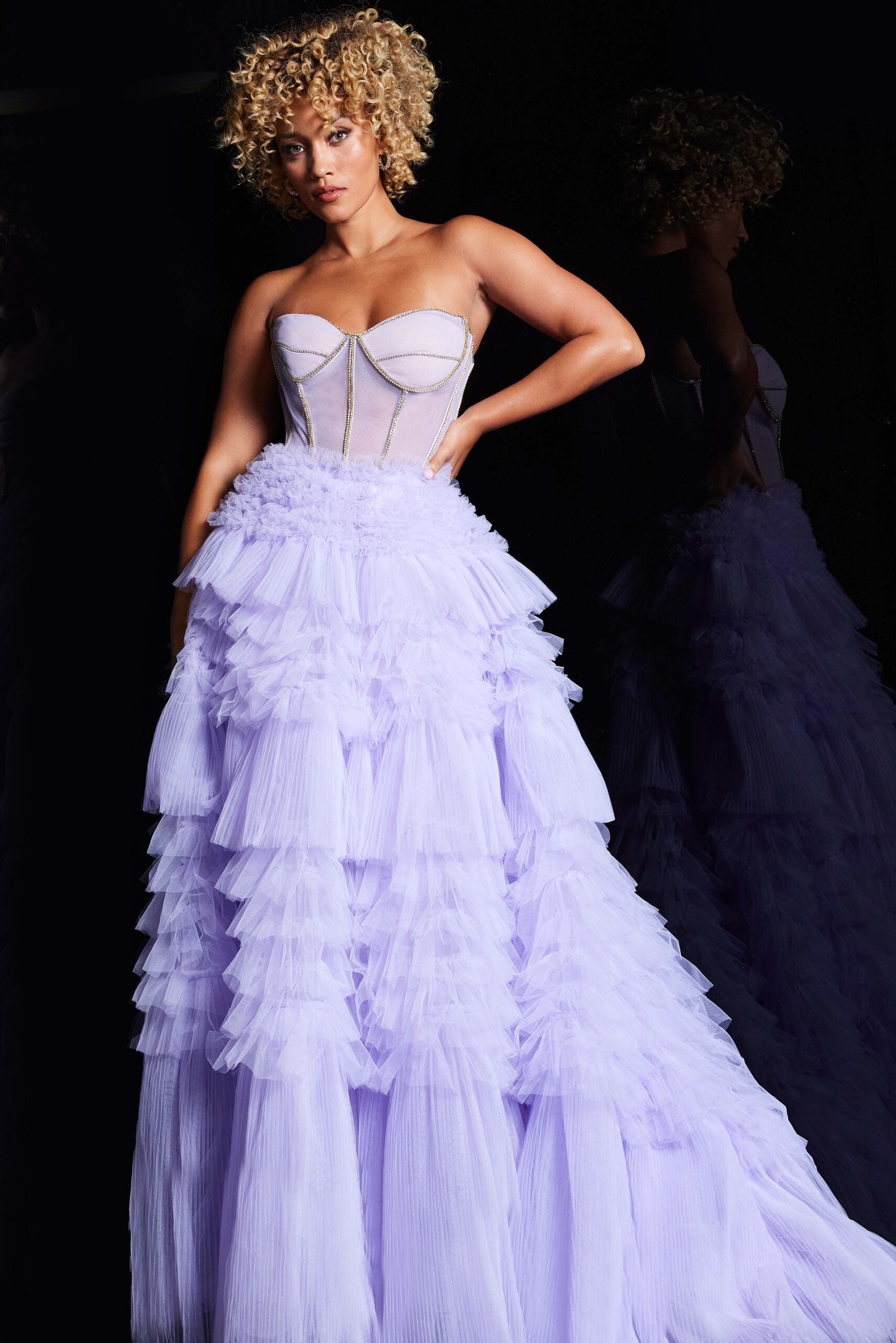 Jovani -38539 Sweetheart Neck Ruffled Tulle Ball Gown