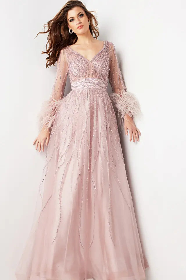 Jovani -38583 Embellished V-Neck A-Line Prom Dress