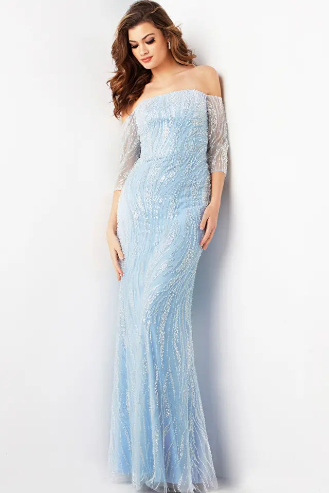 Jovani -38614 Embellished Off Shoulder Sheath Prom Dress