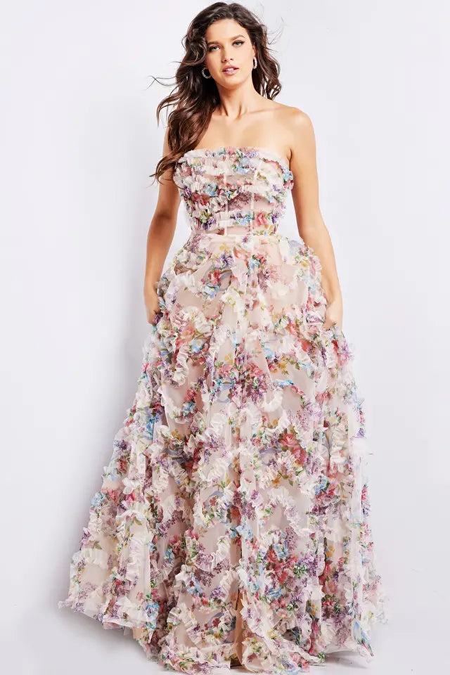 Jovani -38650 Multi Strapless A-Line Prom Dress