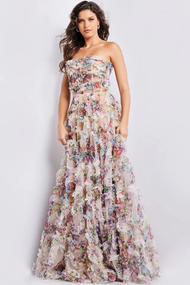 Jovani -38650 Multi Strapless A-Line Prom Dress