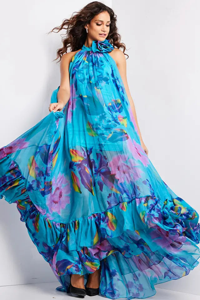 Jovani -38721 Printed High Neck Prom Dress