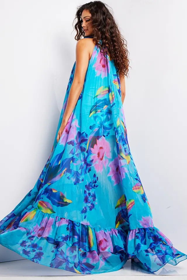 Jovani -38721 Printed High Neck Prom Dress