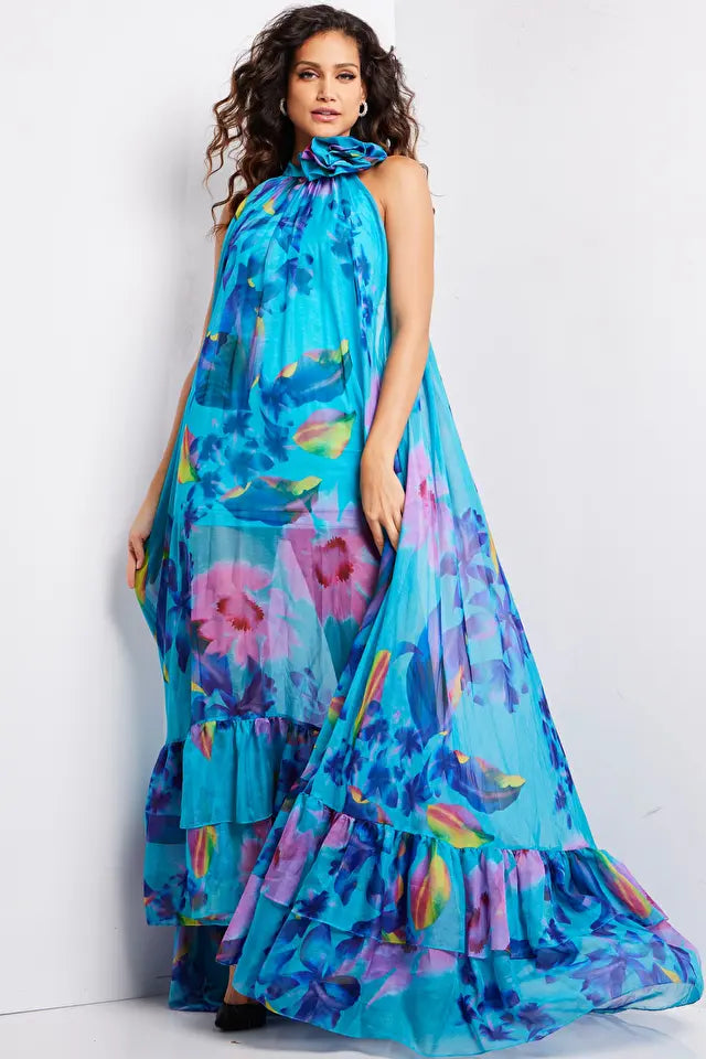 Jovani -38721 Printed High Neck Prom Dress