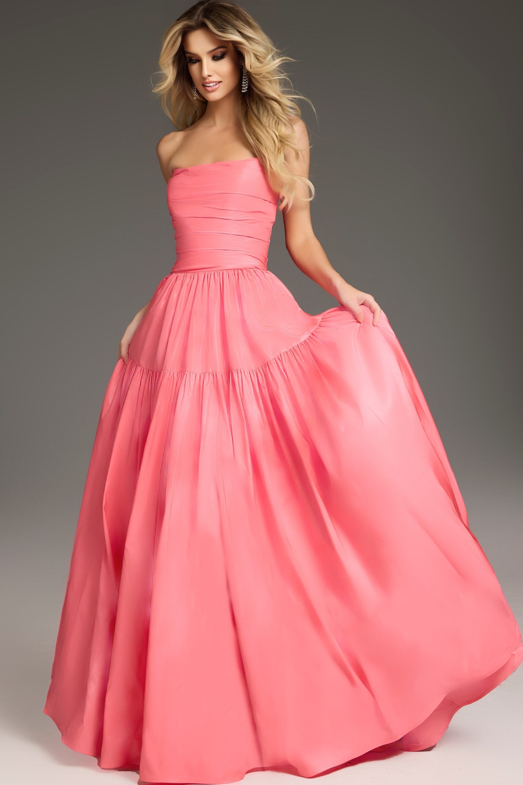 Jovani -38831 Strapless Pleated Tiered Ball Gown