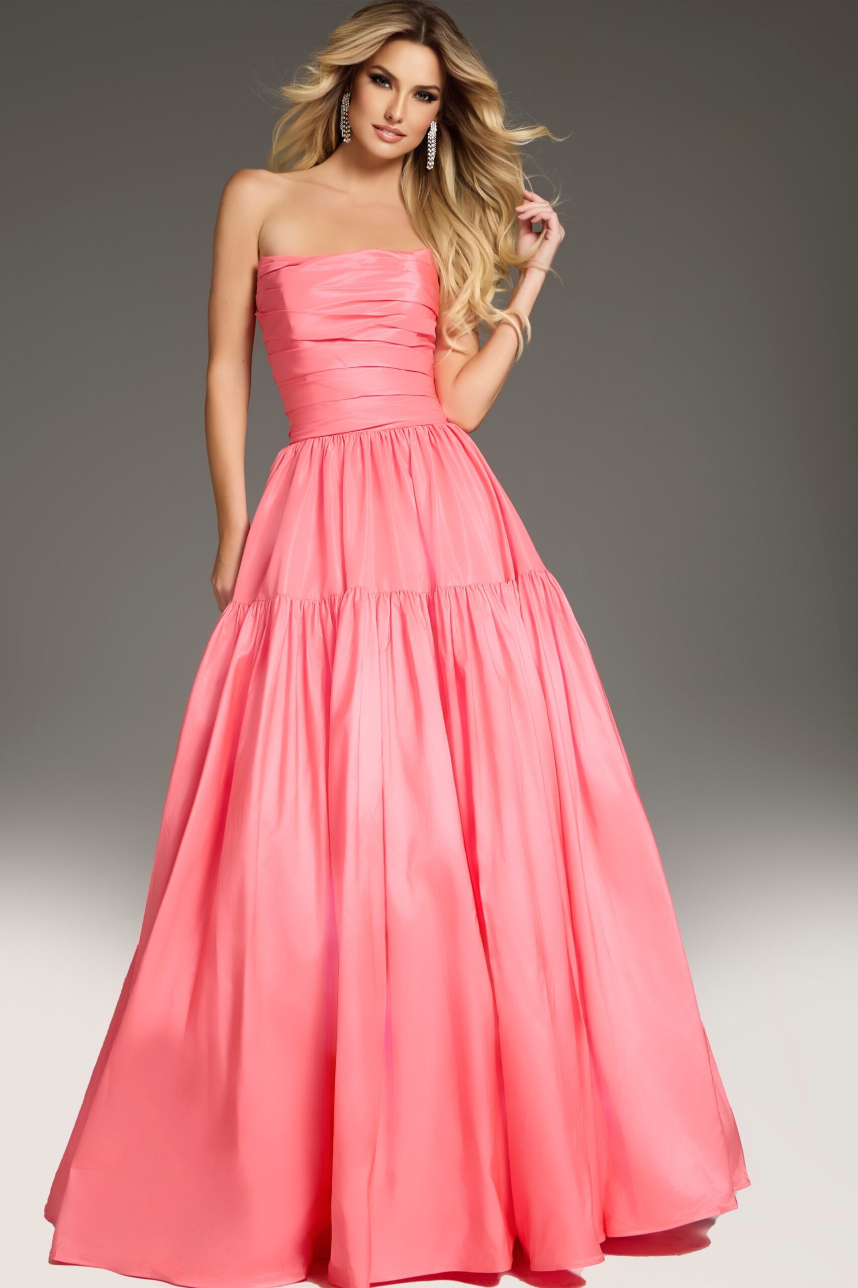 Jovani -38831 Strapless Pleated Tiered Ball Gown