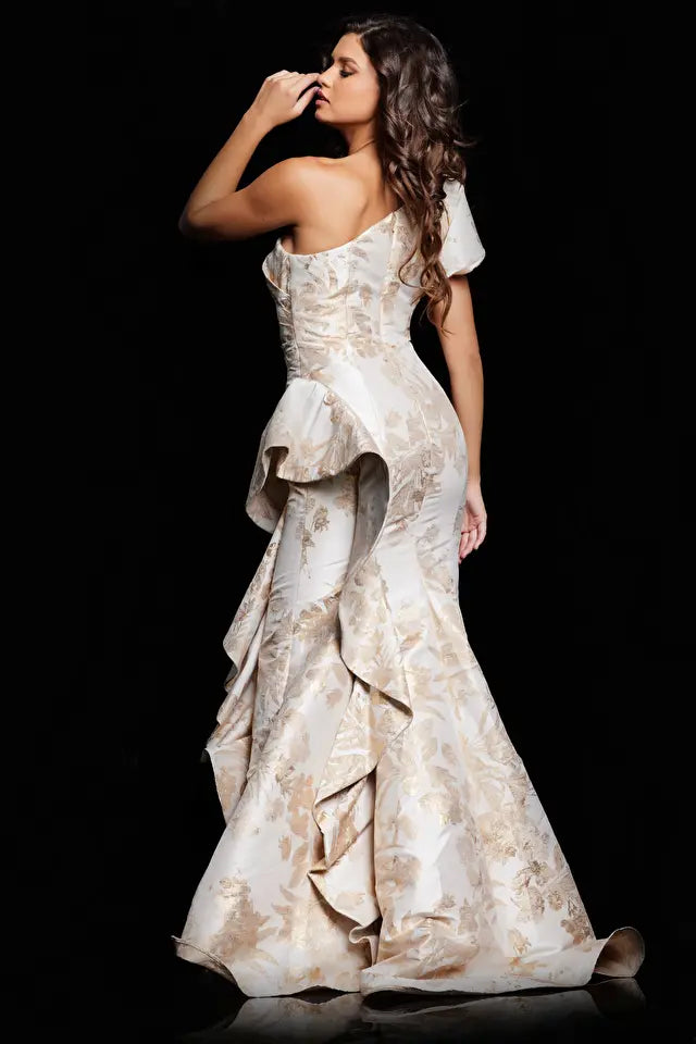 Jovani -38935 One Shoulder Ruffle Prom Mermaid Dress