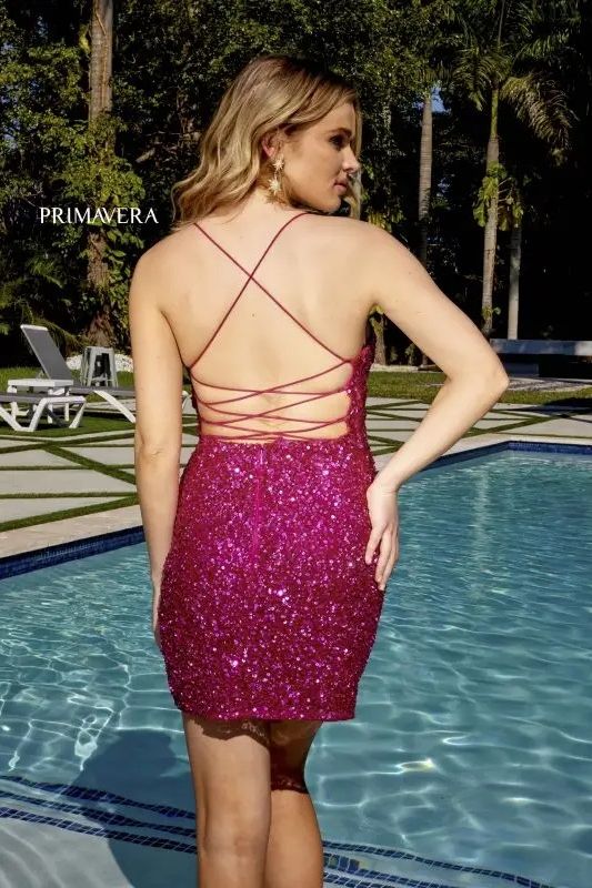 Primavera Couture -3896 V-Neck Sequin Short Cocktail Dress 01