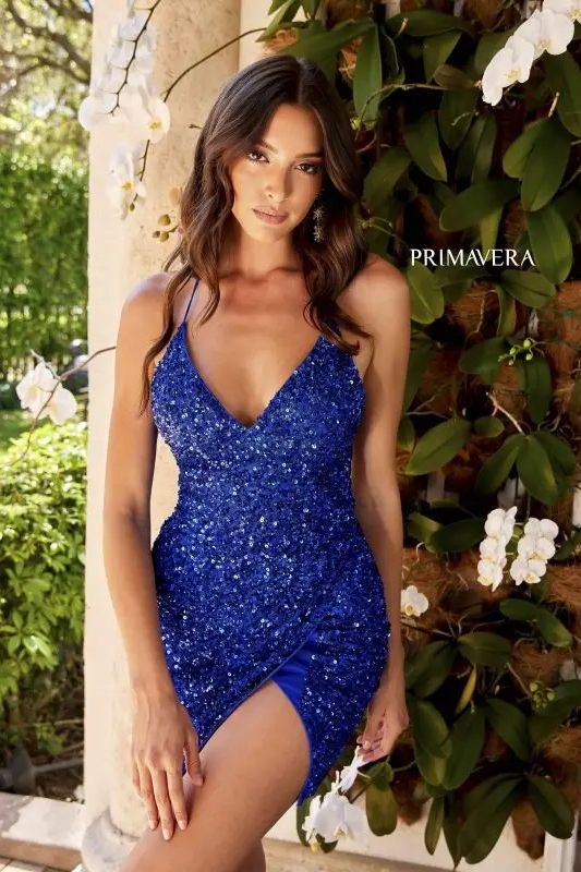 Primavera Couture -3896 V-Neck Sequin Short Cocktail Dress 02