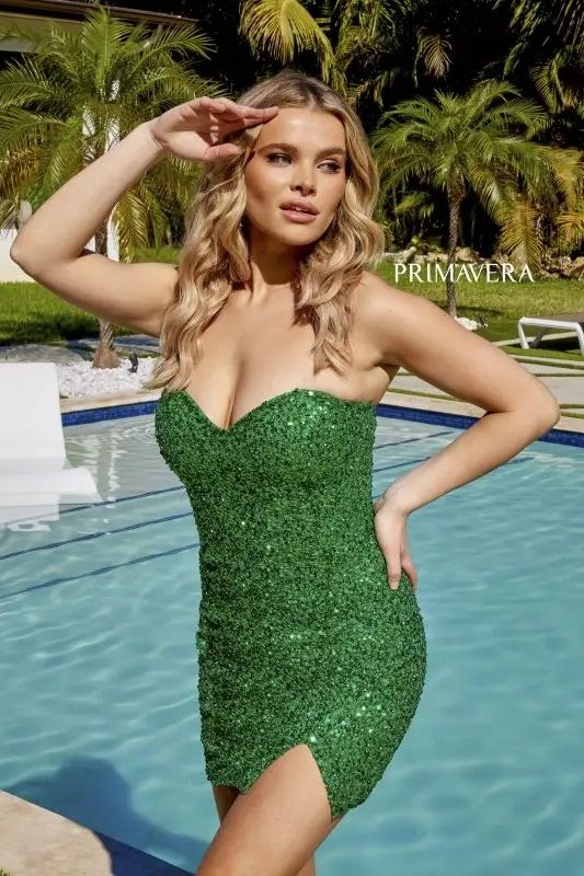 Primavera Couture -3899 Strapless Sequin Short Cocktail Dress 01