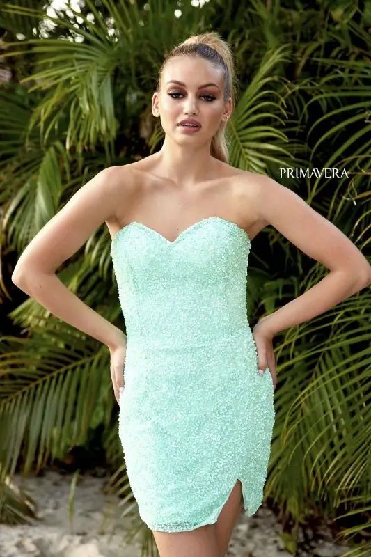 Primavera Couture -3899 Strapless Sequin Short Cocktail Dress 01