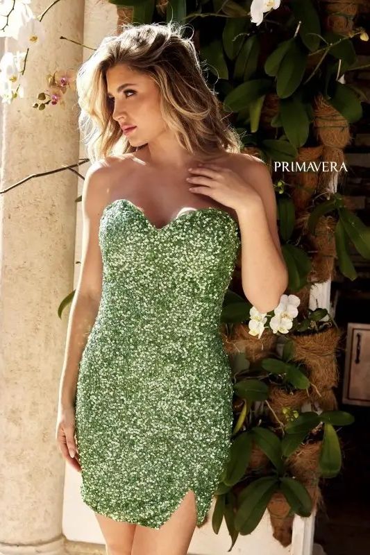 Primavera Couture -3899 Strapless Sequin Short Cocktail Dress 02