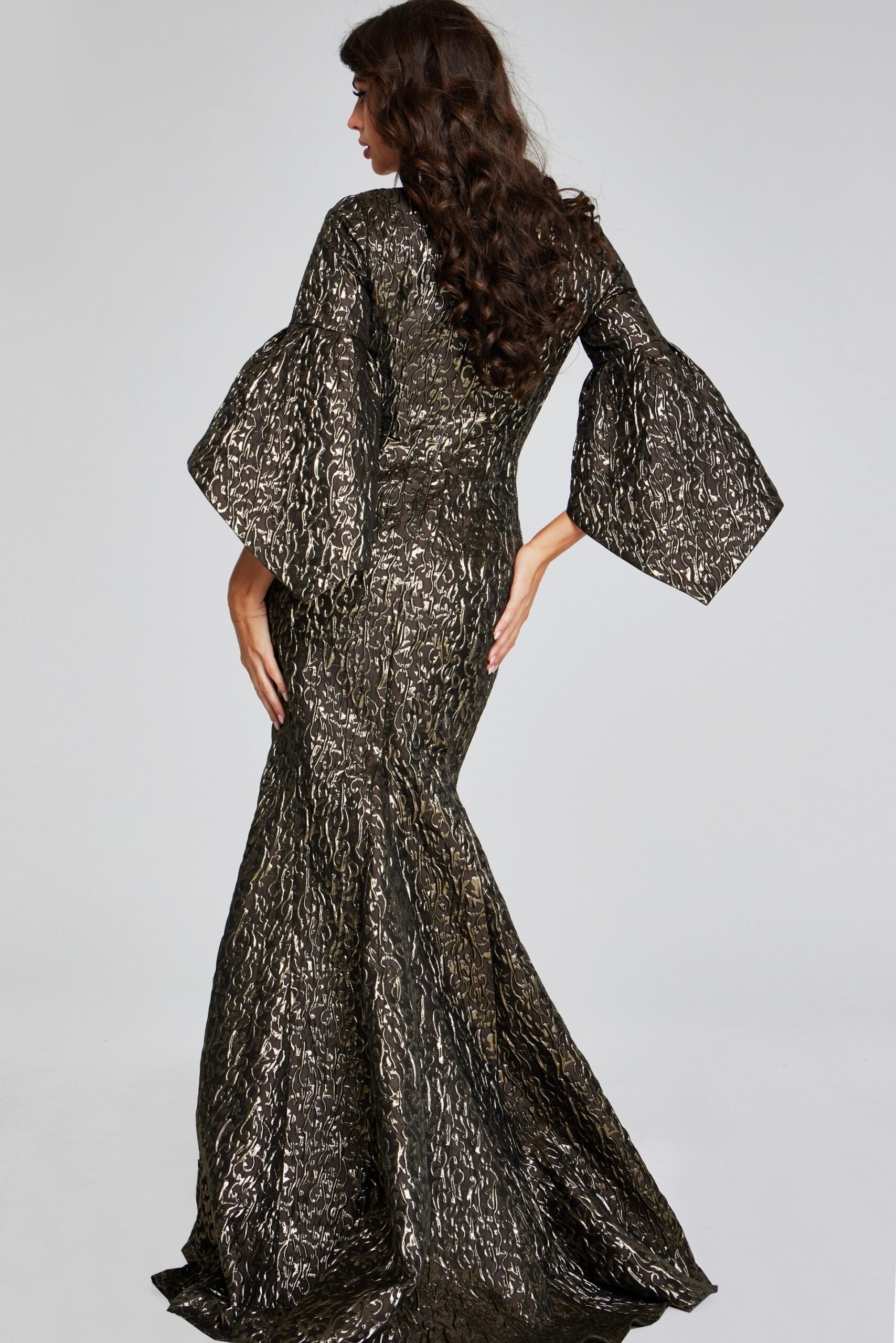 Jovani -39080 Elegant Bell Sleeve Bronze Evening Gown