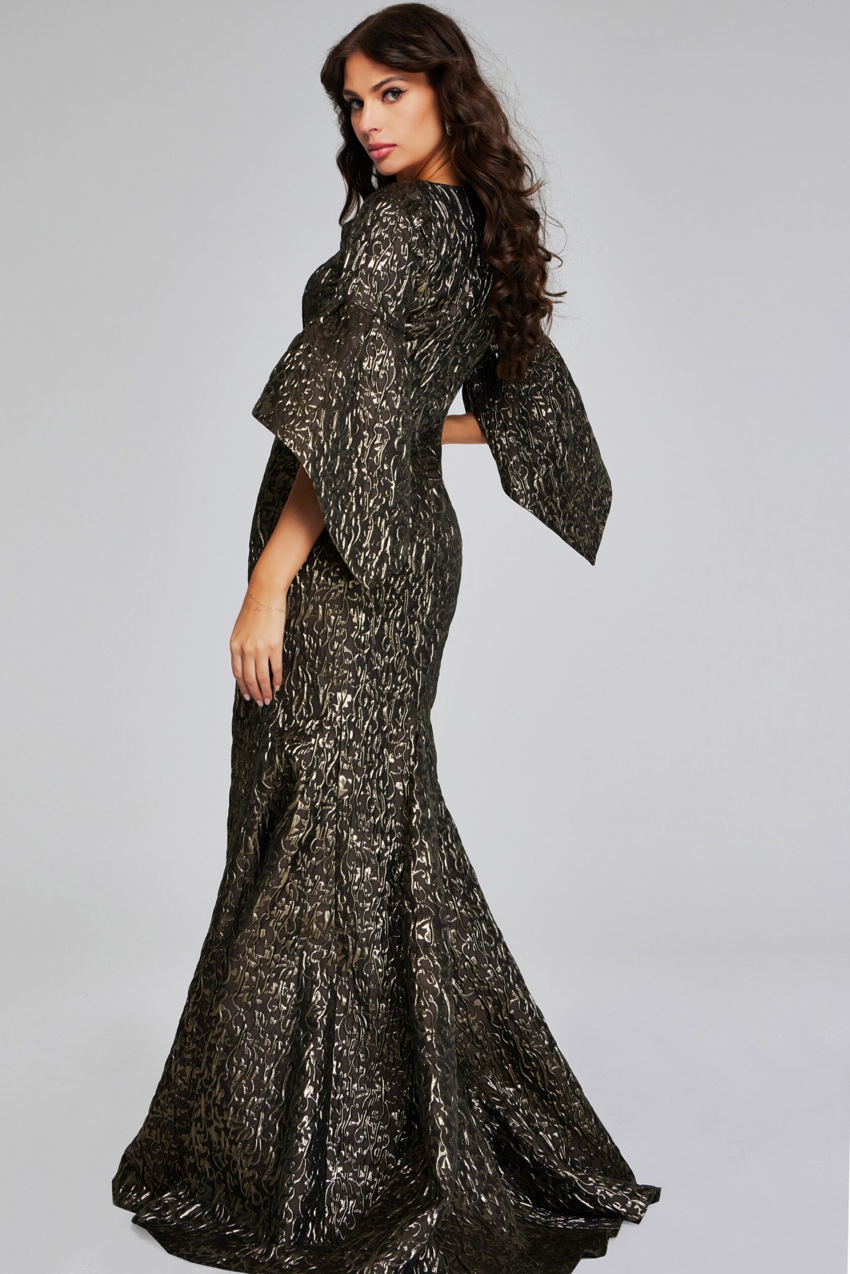 Jovani -39080 Elegant Bell Sleeve Bronze Evening Gown