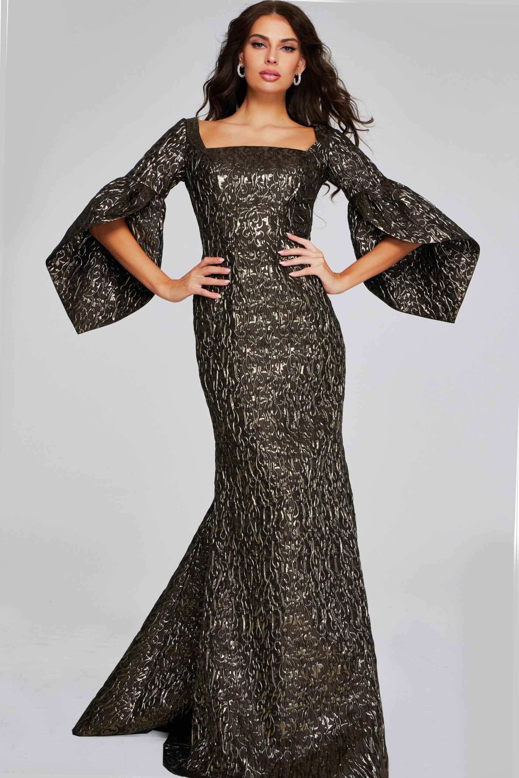 Jovani -39080 Elegant Bell Sleeve Bronze Evening Gown