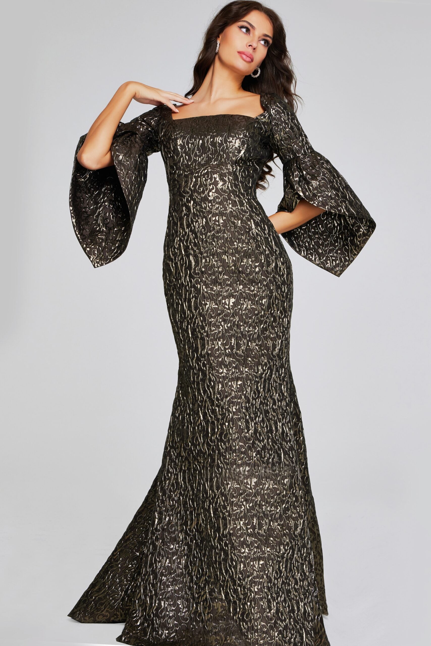 Jovani -39080 Elegant Bell Sleeve Bronze Evening Gown