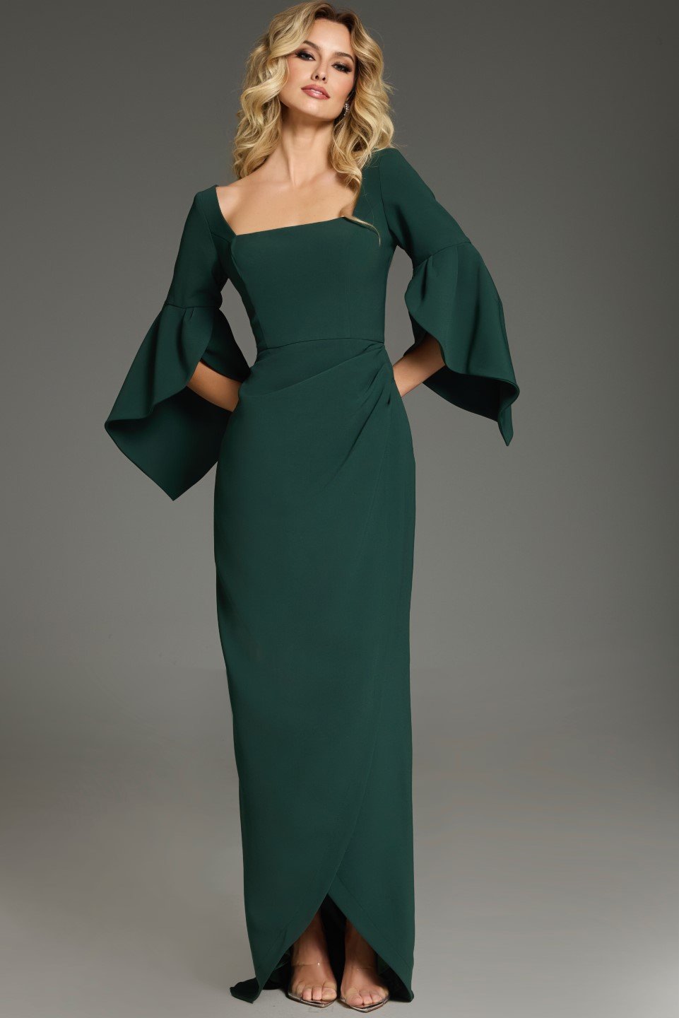 Jovani -39082 Elegant Floor-Length Evening Gown with Bell Sleeves