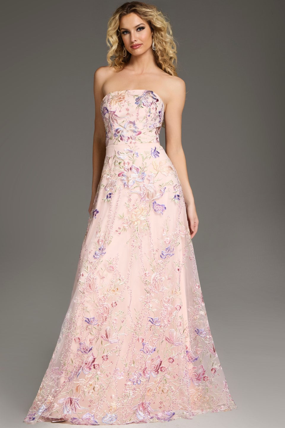 Jovani -39144 Strapless A-Line Gown with Floral Embroidery Evening Gown