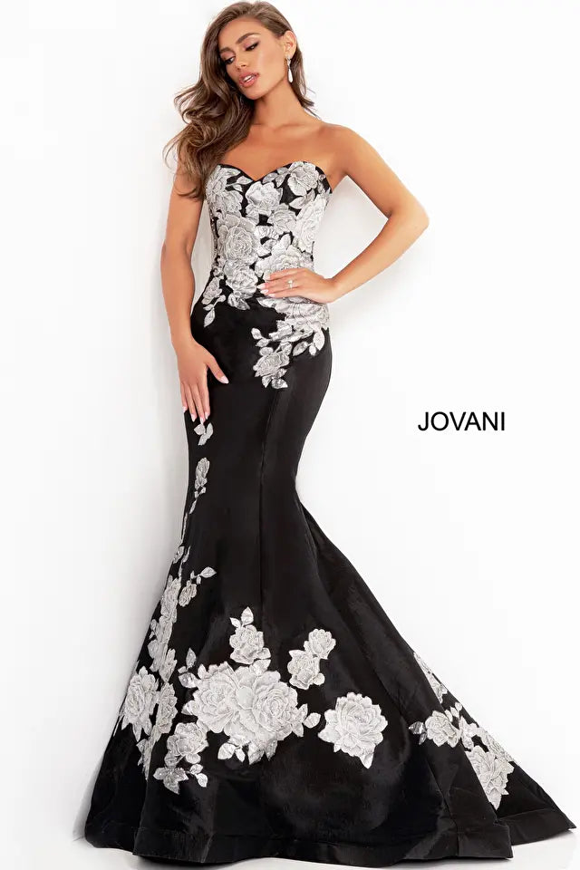 Jovani -3917  Floral Strapless Mermaid Evening Dress