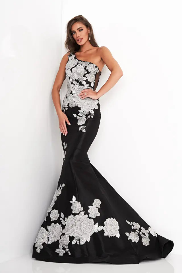 Jovani -3918 Floral One Shoulder Evening Mermaid Dress