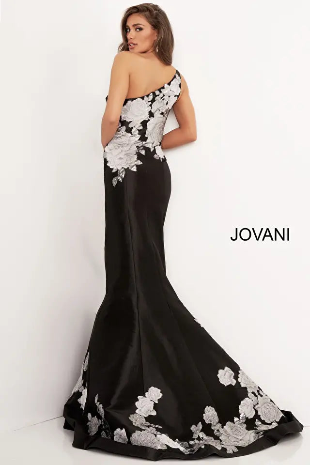 Jovani -3918 Floral One Shoulder Evening Mermaid Dress
