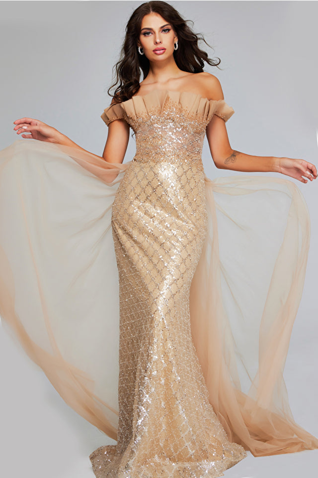 Jovani -39389 Off Shoulder Sequin Evening Dress