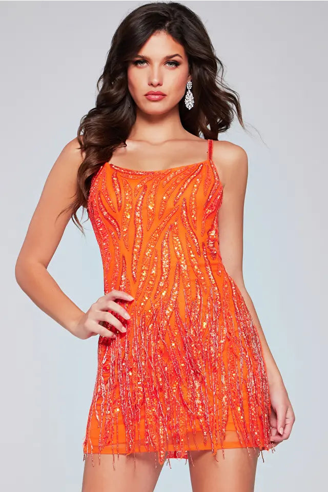 Jovani -39628 Sequin Fringed Short Cocktail Dress