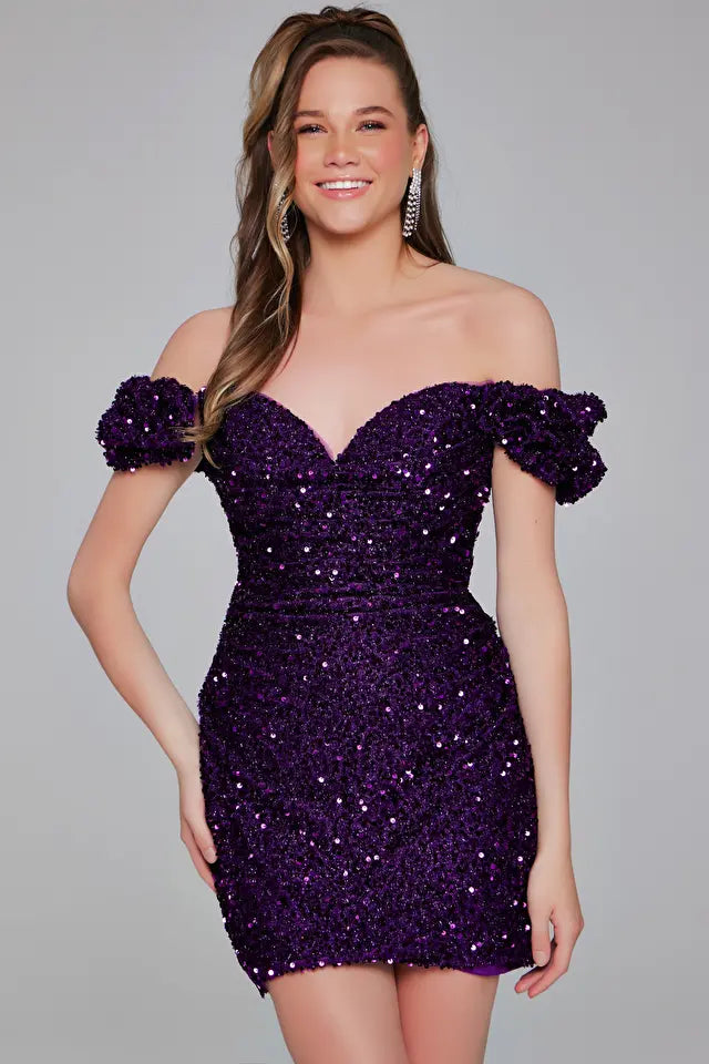 Jovani -39631 Off Shoulder Sequin Short Dress