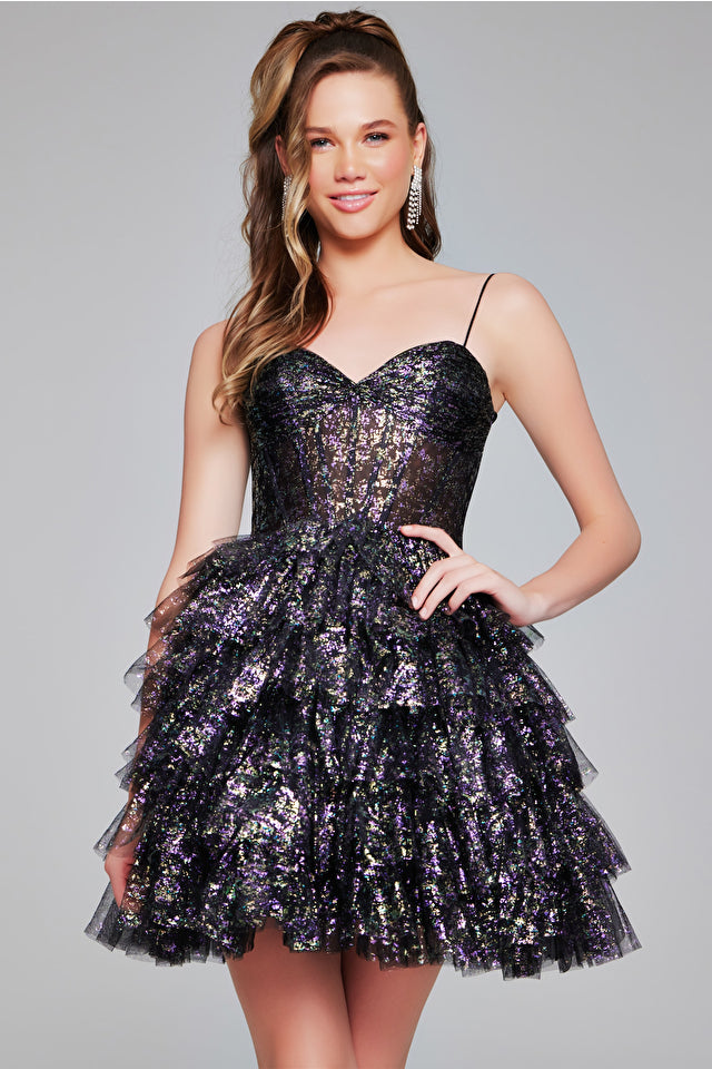 Jovani -39654 Corset Bodice Layered Short Dress